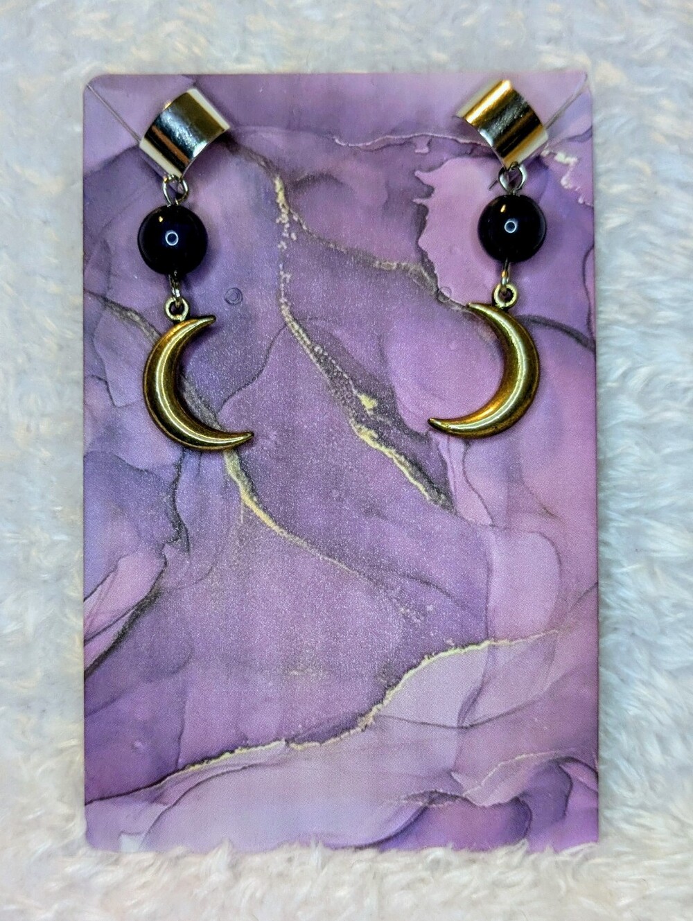 Handmade Silver Moon Ear Cuffs With Blue Tiger's Eye